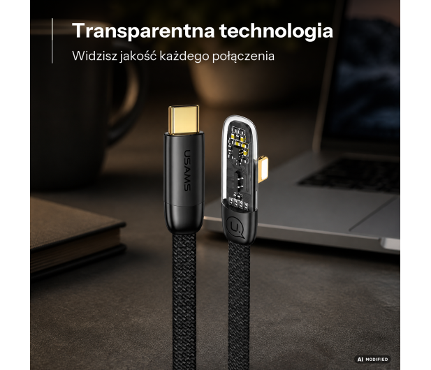 USAMS Kabel kątowy USB-C/Lightning PD 20W Fast Charge 1,2m czarny - 1568993 - zdjęcie 2